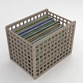 Gray Grid Style Storage Basket with Colorful Files and Magazine Organizer