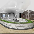 Elegant Modern Restaurant Interior With Circular Lounge Green Turf And White Sculptural Ceiling