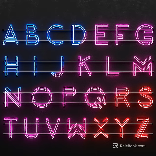 Colorful Neon Alphabet Decorative Lights with Vibrant Glow for Wall Decoration 3d model 
