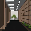 Modern Hotel Corridor Interior Design With Wooden Lattice Walls And Green Plants