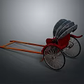Vintage Rickshaw Design With Red Body Gray Seat And Large Wheels Long Shafts