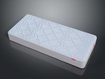 Comfortable Mattress With Quilted Wave Pattern Surface White Top Gray Base And Red Label 3d model