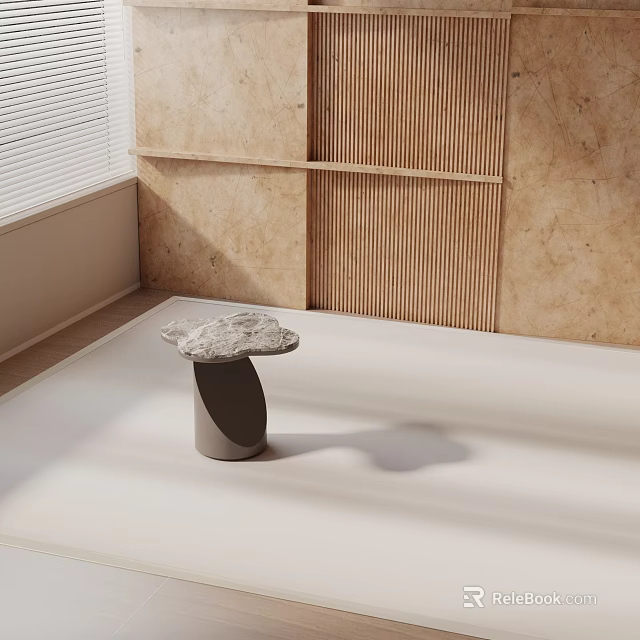 Modern Minimalist Side Table With Stone Top And Curved Base Against Light Wooden Wall 3d model 