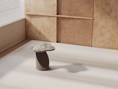 Modern Minimalist Side Table With Stone Top And Curved Base Against Light Wooden Wall 3d model