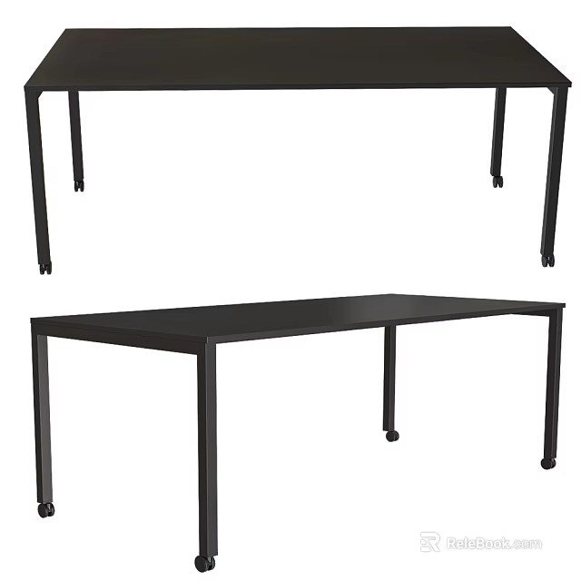 Black Mobile Tables With Sturdy Legs And Rolling Wheels For Office Use 3d model
