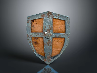 Classic Medieval Shield Weapon Featuring Rusty Metal Frame and Wooden Panels 3d model