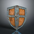 Classic Medieval Shield Weapon Featuring Rusty Metal Frame and Wooden Panels