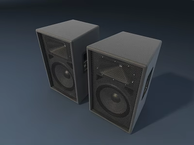 Two Gray Stereo Speakers With Mesh Grilles For Home Audio System 3d model