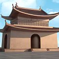Ancient Chinese Architecture With Traditional Curved Roof Overhanging Eaves And Gray Tiled Ground