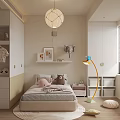 Cozy Modern Kids Room Interior With Bed Stuffed Toys Wardrobe And Pendant Light
