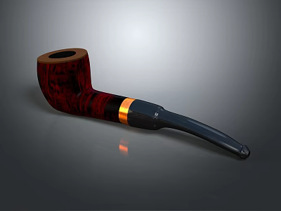 Classic Red Brown Tobacco Pipe With Black Mouthpiece And Golden Ring 3d model