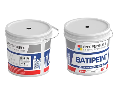 SPRC PAINTURES BATIPEINT Paint Buckets With Architectural Design And Labels 3d model