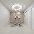 Modern Dental Clinic Interior With Dental Chair Monitor Workstation And Medicine Shelves