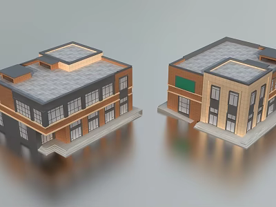 Contemporary Commercial Complex With Brick And Stone Facade Flat Roof And Large Windows 3d model
