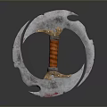 Bloodstained Circular Blade Weapon Featuring Blue Metal And Orange Striped Handle