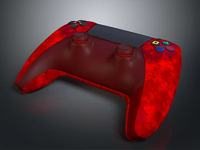 Red Textured Game Controller With Colorful Buttons Joysticks And Ergonomic Grip 3d model