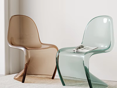 Modern Minimalist Transparent Leisure Chairs In Brown And Light Green With Magazine On White Background 3d model