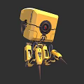 Yellow Cube Shaped Robot Creature With Camera Eye Mechanical Arms And Spiked Legs 3d model
