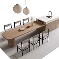 Quiet Dining Table and Chair Combination Island Table Dining Table Dining Chair Chandelier Water Bar Ornaments 3d model