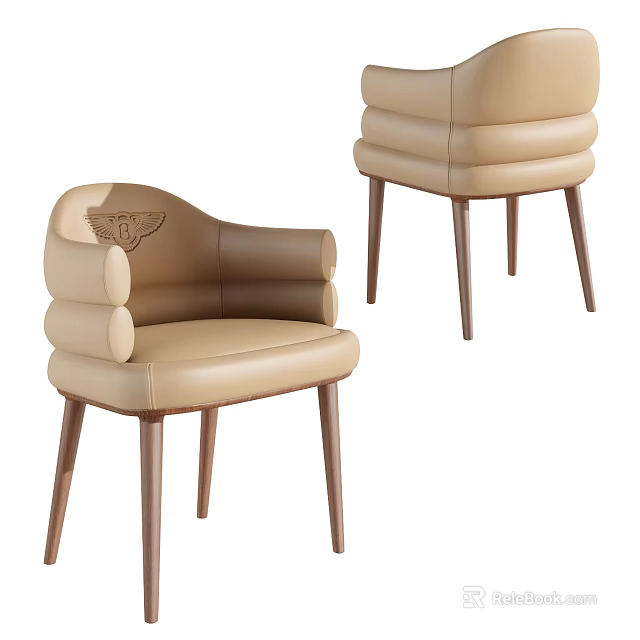 Beige Leather Single Chair With Armrest And Modern Wooden Legs Design 3d model 