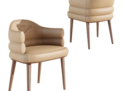 Beige Leather Single Chair With Armrest And Modern Wooden Legs Design 3d model