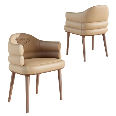 Beige Leather Single Chair With Armrest And Modern Wooden Legs Design 3d model