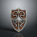 Ornate Classic Metal Shield With Two Snake Design And Golden Rivets