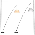 Modern Curved Arm Floor Lamps With Copper And White Metallic Shades On Grey Wall