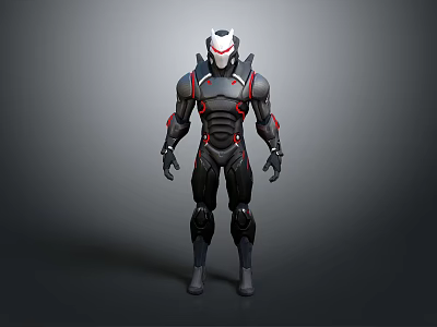 Game Movie Character with Futuristic Black Armor Red Accents and White Black Helmet 3d model