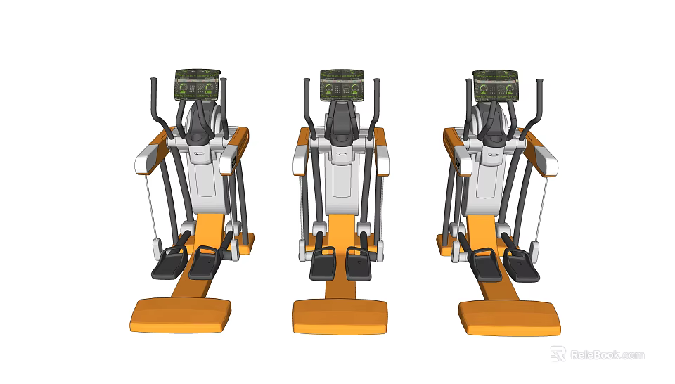 Three Elliptical Fitness Trainers With Digital Displays And Yellow Bases For Home Workout 3d model 