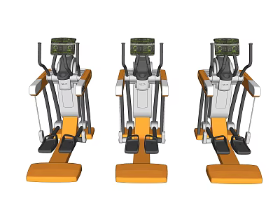 Three Elliptical Fitness Trainers With Digital Displays And Yellow Bases For Home Workout 3d model