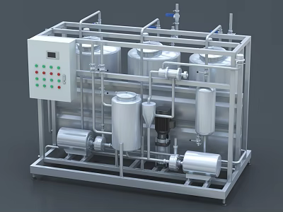 Stainless Steel Industrial Equipment with Multiple Tanks Pipes and Control Panel 3d model