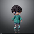 3D Cartoon Boy Character With Purple Hair Blue Eyes Green Hoodie And Backpack