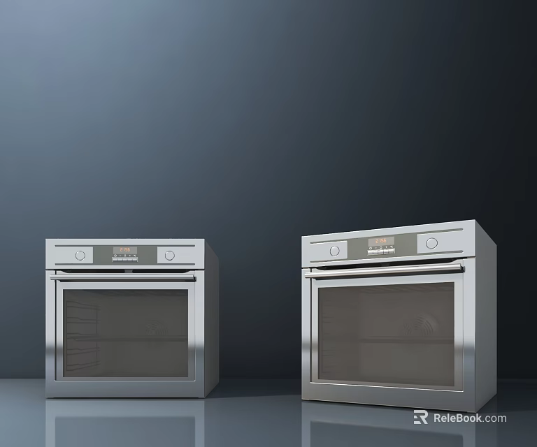 Two Silver Modern Kitchen Ovens With Digital Control Panels And Stainless Steel Finish 3d model 