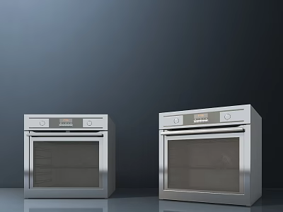 Two Silver Modern Kitchen Ovens With Digital Control Panels And Stainless Steel Finish 3d model