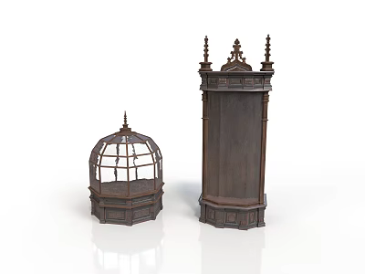 Vintage Architectural Decorative Dome With Lattice Windows And Tall Carved Column Elements 3d model