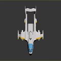 Sleek Futuristic Aircraft Model Featuring Silver Body Blue Cockpit Windows Yellow Accents And Reflective Surface