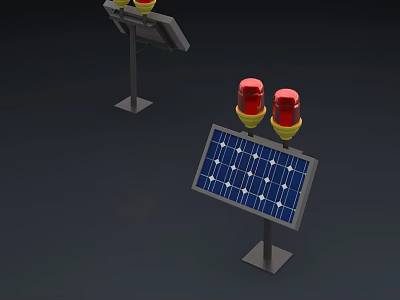 Solar Powered Outdoor Lights With Red Lamps And Solar Panels On Metal Stands 3d model