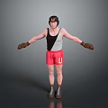 Man Wearing Boxing Helmet Black White Tank Top Red Shorts Gloves Standing With Arms Outstretched