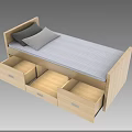 Light Wooden Single Bed With Underbed Storage Drawers Mattress And Gray Pillows