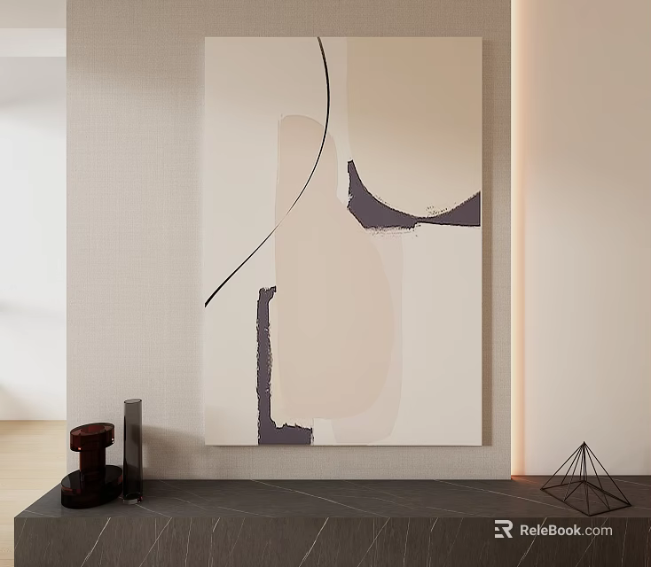 Abstract Wall Art And Modern Decor In Minimalist Interior Space 3d model
