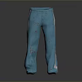 Turquoise Casual Pants With Decorative Red Patterns And White Side Stripes For Everyday Wear