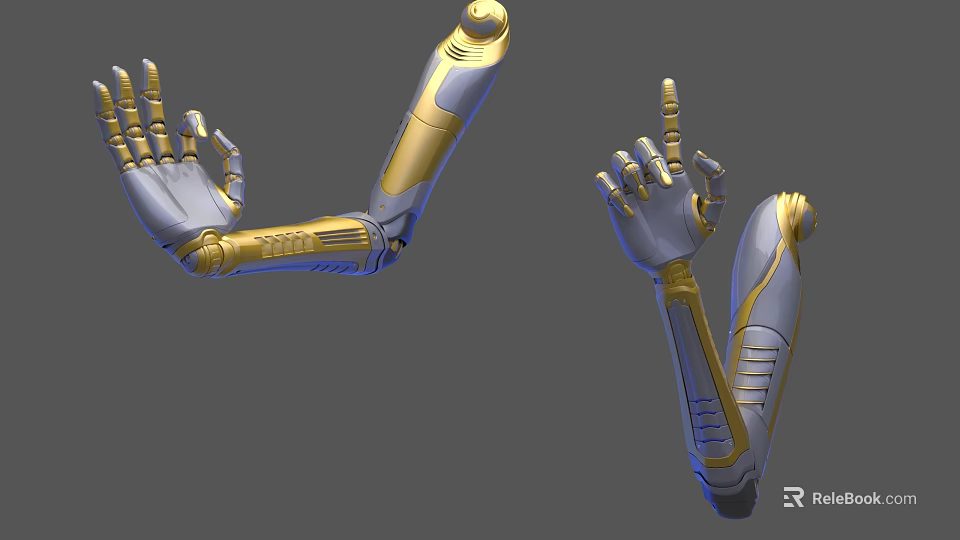 Futuristic Metallic Robotic Arm Design With Articulated Joints And Dynamic Gestures 3d model 