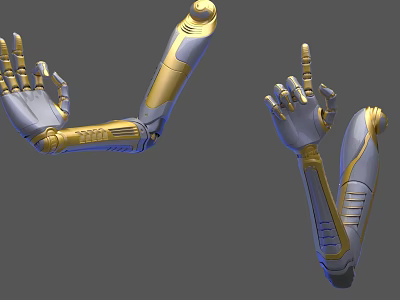 Futuristic Metallic Robotic Arm Design With Articulated Joints And Dynamic Gestures 3d model