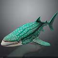 Green Shark Model With White Spots On Black Background And Reflection