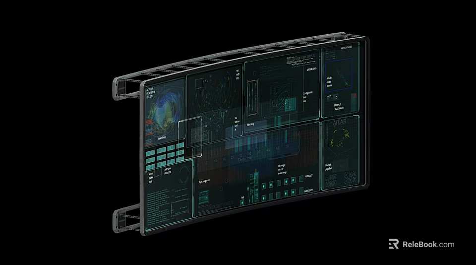 High Tech Transparent Display Panel With Digital Data Screens And Interface 3d model 
