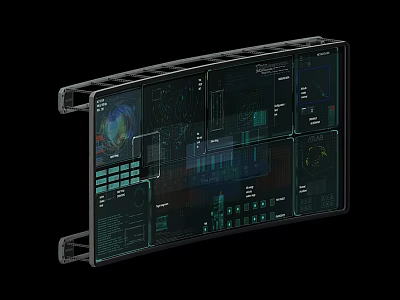 High Tech Transparent Display Panel With Digital Data Screens And Interface 3d model