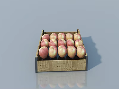 Fresh Red Apples Neatly Arranged in a Wooden Crate 3d model