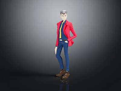 Game Movie Character With Red Coat Blue Pants Gray Hair Standing Pose Full Body 3d model