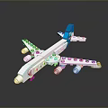 Lego Airplane Model As Creative Children's Plaything With White Body Blue Tail And Multiple Engines